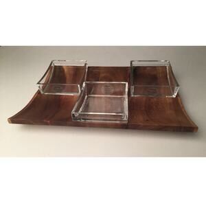 NAMBE Neil Cohen acacia wood and crystal condiment tray